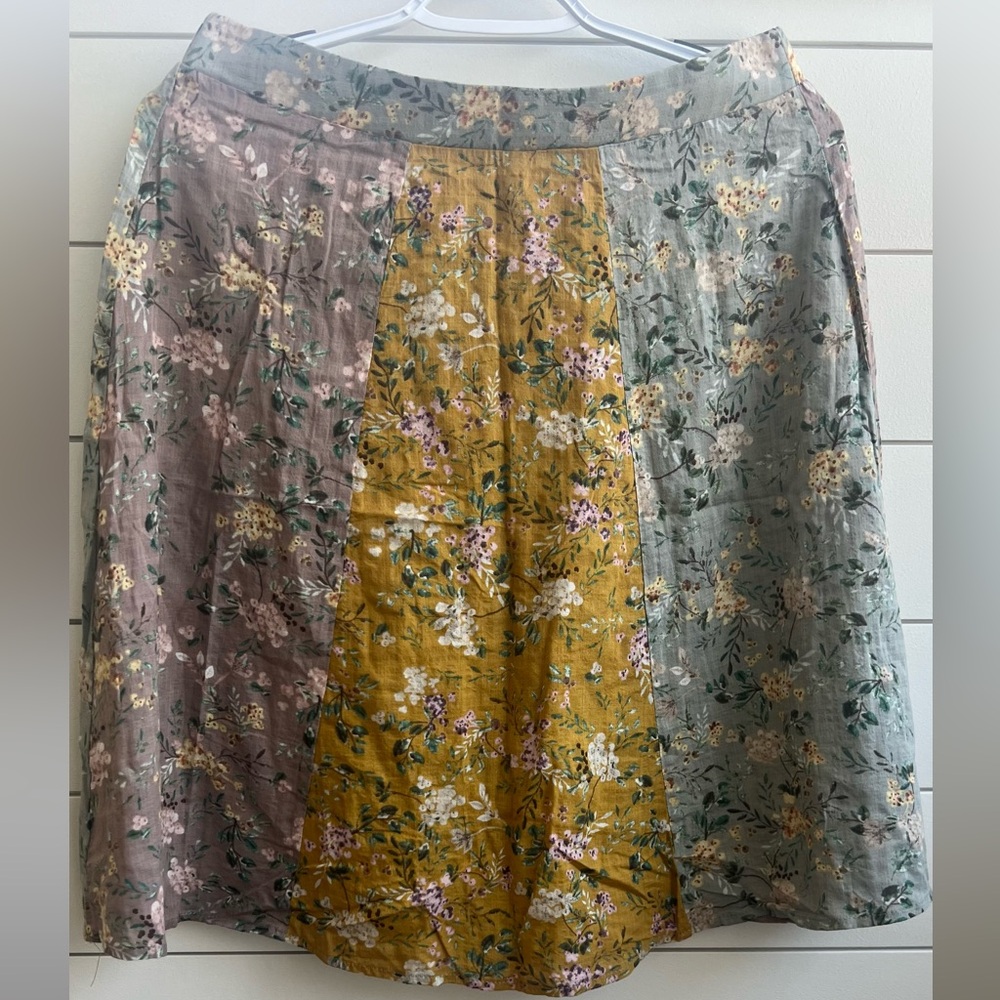 NATURAL LIFE Floral Patchwork Panel Skirt in Mustard, Mauve & Sage Medium